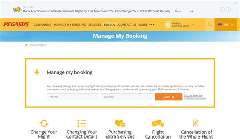 pegasus airlines manage my booking